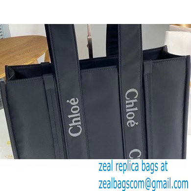 chloe large Woody tote bag in Recycled nylon with Chloe logo black 2024