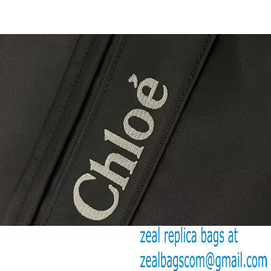 chloe large Woody tote bag in Recycled nylon with Chloe logo black 2024