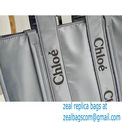 chloe large Woody tote bag in Recycled nylon with Chloe logo gray 2024