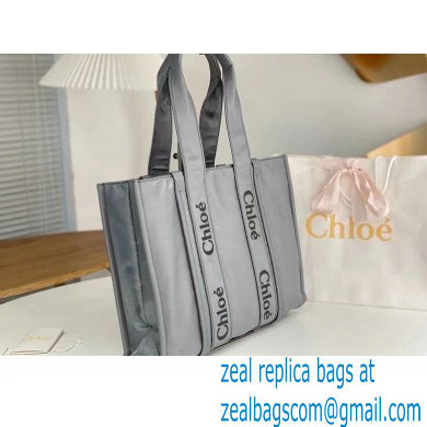 chloe large Woody tote bag in Recycled nylon with Chloe logo gray 2024