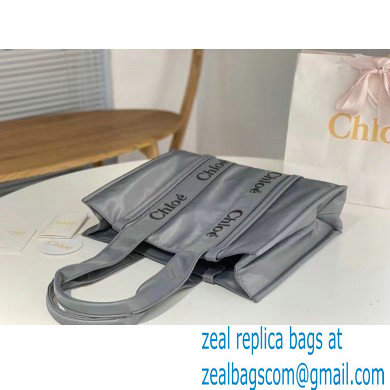 chloe large Woody tote bag in Recycled nylon with Chloe logo gray 2024