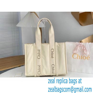 chloe large Woody tote bag in Recycled nylon with Chloe logo white 2024