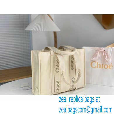 chloe large Woody tote bag in Recycled nylon with Chloe logo white 2024