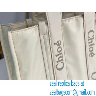 chloe large Woody tote bag in Recycled nylon with Chloe logo white 2024