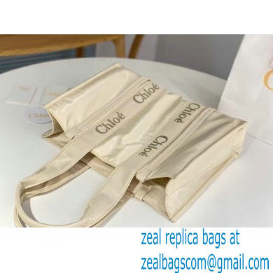 chloe large Woody tote bag in Recycled nylon with Chloe logo white 2024