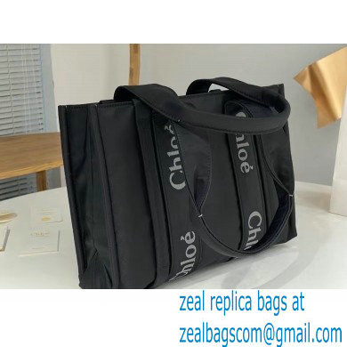 chloe medium Woody tote bag in Recycled nylon with Chloe logo black 2024