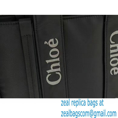 chloe medium Woody tote bag in Recycled nylon with Chloe logo black 2024