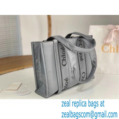 chloe medium Woody tote bag in Recycled nylon with Chloe logo gray 2024