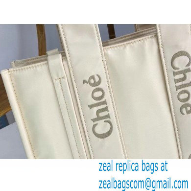 chloe medium Woody tote bag in Recycled nylon with Chloe logo white 2024