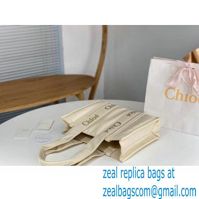 chloe medium Woody tote bag in Recycled nylon with Chloe logo white 2024