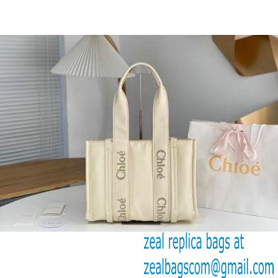 chloe medium Woody tote bag in Recycled nylon with Chloe logo white 2024