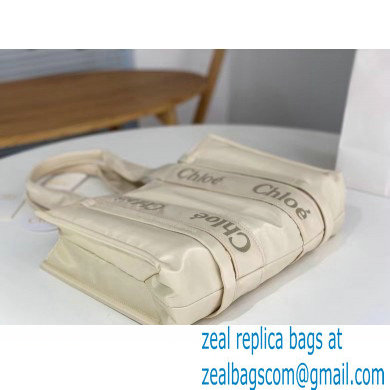 chloe medium Woody tote bag in Recycled nylon with Chloe logo white 2024