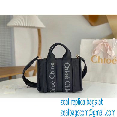 chloe small Woody tote bag in Recycled nylon with Chloe logo black 2024