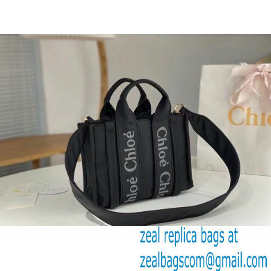 chloe small Woody tote bag in Recycled nylon with Chloe logo black 2024