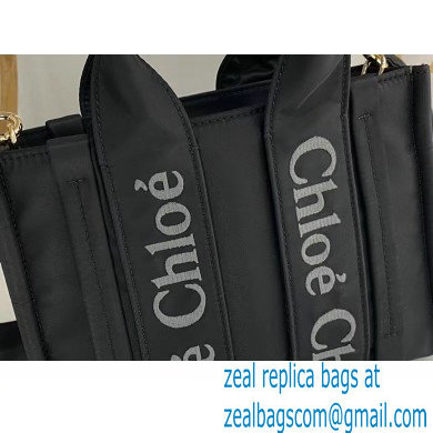 chloe small Woody tote bag in Recycled nylon with Chloe logo black 2024