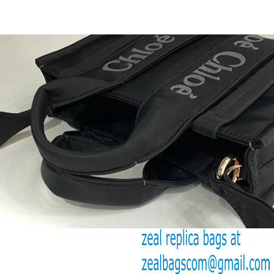 chloe small Woody tote bag in Recycled nylon with Chloe logo black 2024