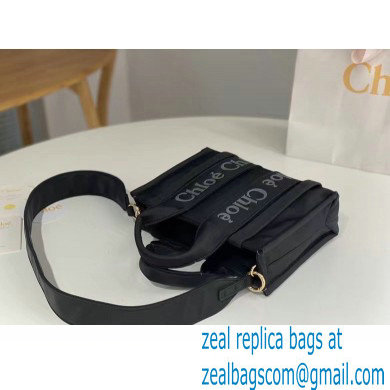 chloe small Woody tote bag in Recycled nylon with Chloe logo black 2024