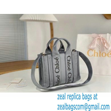 chloe small Woody tote bag in Recycled nylon with Chloe logo gray 2024