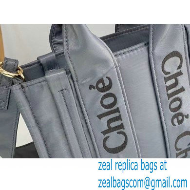 chloe small Woody tote bag in Recycled nylon with Chloe logo gray 2024