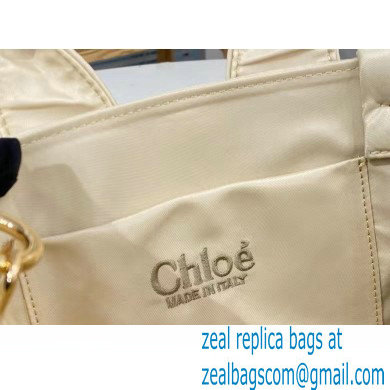 chloe small Woody tote bag in Recycled nylon with Chloe logo white 2024