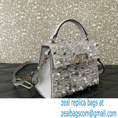 valentino MINI VSLING EMBROIDERED HANDBAG silver 2024