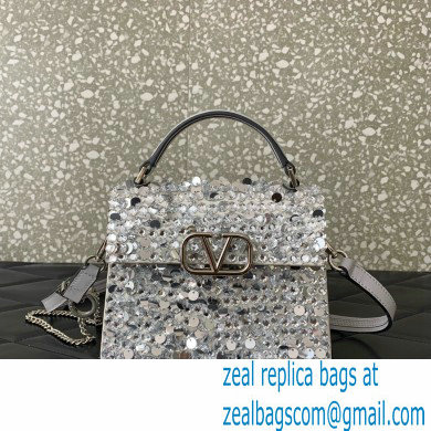 valentino MINI VSLING EMBROIDERED HANDBAG silver 2024