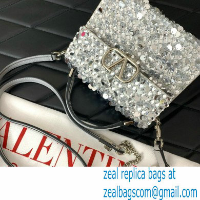 valentino MINI VSLING EMBROIDERED HANDBAG silver 2024